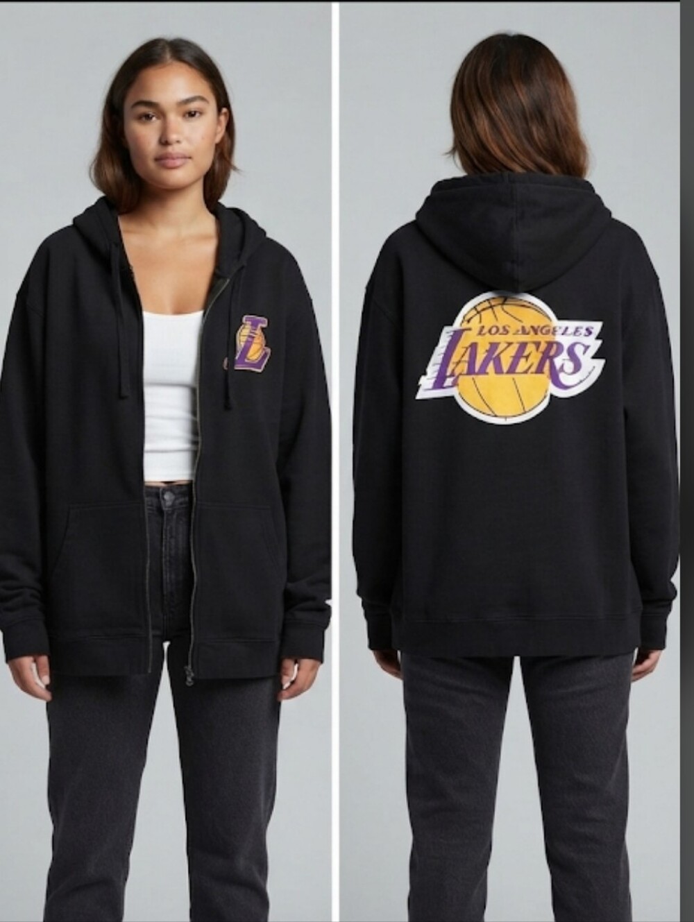 Romantik Rain LA Lakers Full Zip Lightweight Black Cotton Hoodie Women's XL